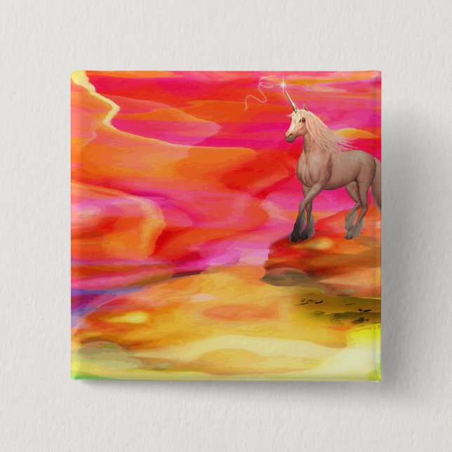 Unicorn in Painted Desert 2 Inch Square Button (Front)