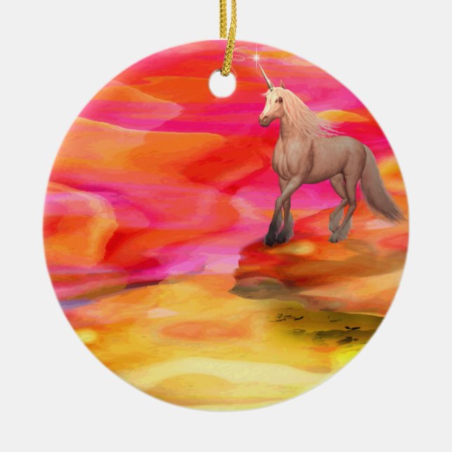 Unicorn in Painted Desert Ceramic Ornament (Front)