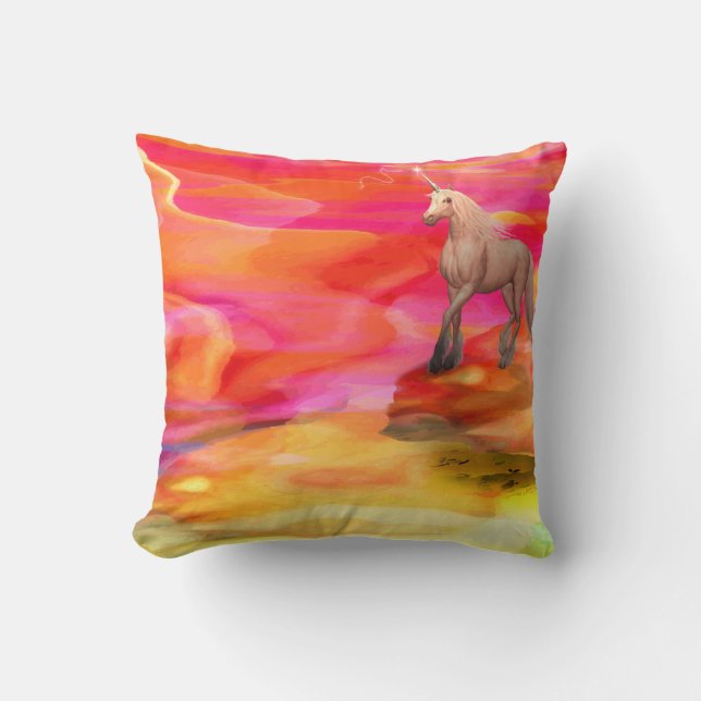 Unicorn in Painted Desert Throw Pillow (Front)