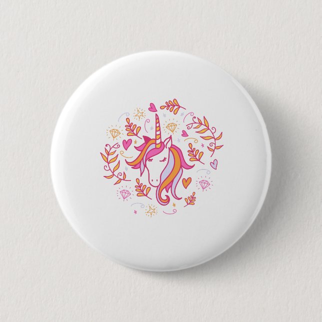 Unicorn in Pink and Orange 2 Inch Round Button (Front)