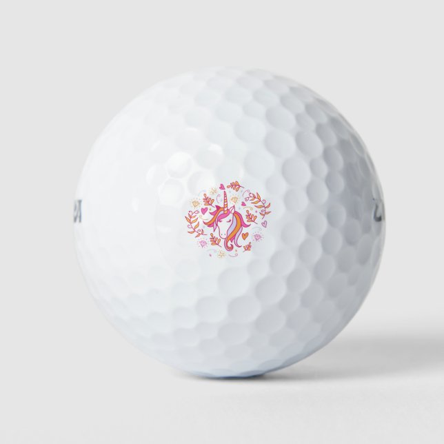 Unicorn in Pink and Orange Golf Balls (Front)