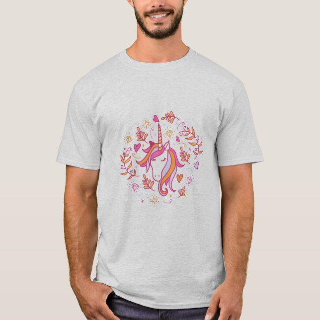 Unicorn in Pink and Orange T-Shirt (Front)