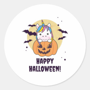 Unicorn In Pumpkin Cute Unicorns Happy Halloween Classic Round Sticker