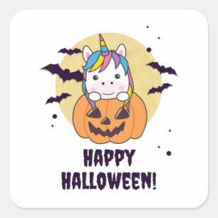 Unicorn In Pumpkin Cute Unicorns Happy Halloween Square Sticker