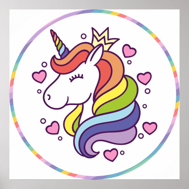 Unicorn in Rainbow Circle Kids Square Poster (Front)