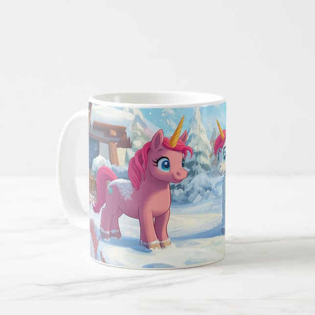 Unicorn in snow coffee mug (Front Left)