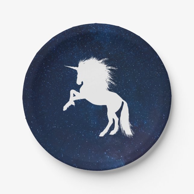 Unicorn in Space Galaxy Milkyway Stars Paper Plate (Front)