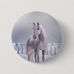 Unicorn in the Snow 2 Inch Round Button