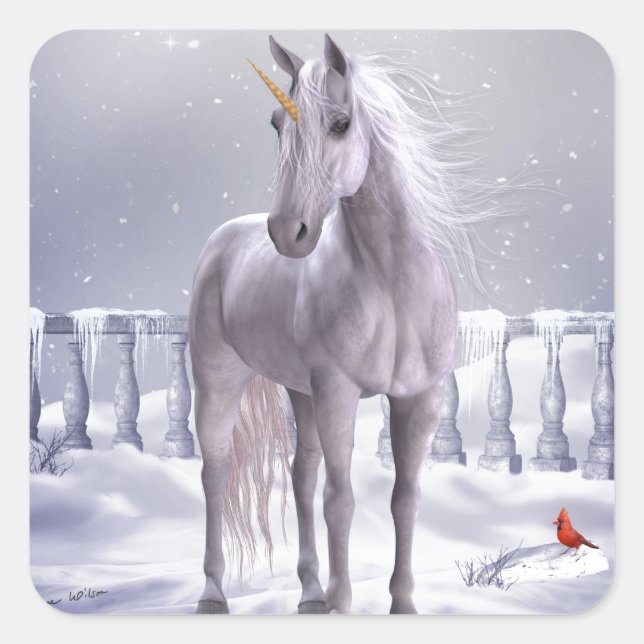 Unicorn in the Snow Square Sticker (Front)