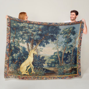 UNICORN IN WOODLAND LANDSCAPE,TREES,GREENERY FLEECE BLANKET