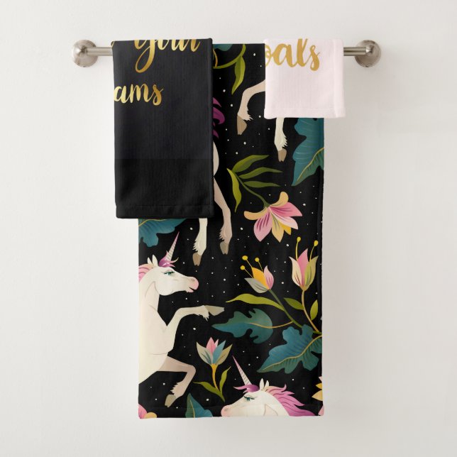 Unicorn Inspirational Modern Script Bath Towel Set (Insitu)