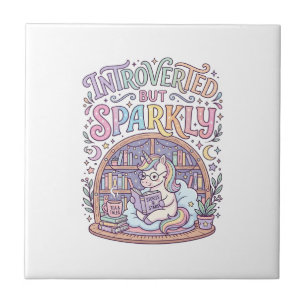 Unicorn Introverted but Sparkly Original White Bac Tile