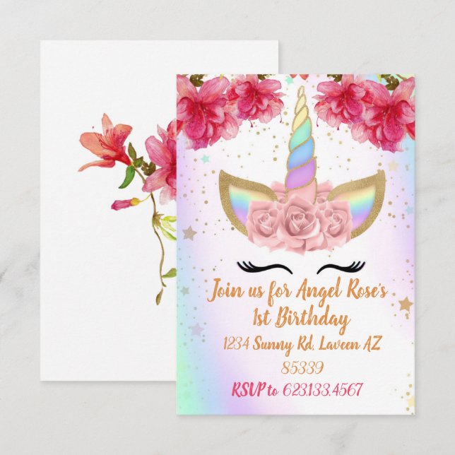 Unicorn invitation (Front/Back)