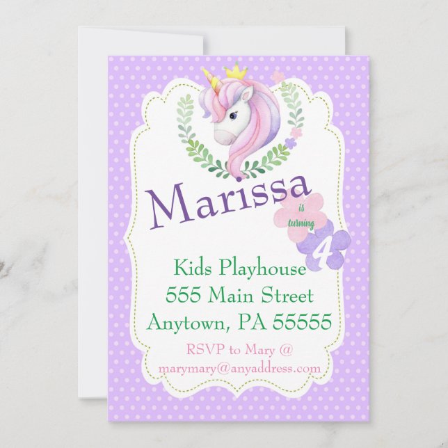 Unicorn Invitation anniversaire, invitation de la  (Devant)