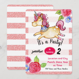 Unicorn Invitation Anniversaire Pink