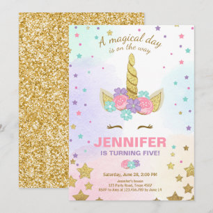 Unicorn Invitation Anniversaire Pink Gold Magie