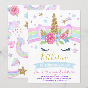 Unicorn invitation birthday party rainbow unicorn