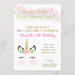 Unicorn Invitation RAINBOW GOLD