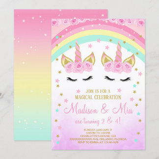 Unicorn Invitation, Twins Unicorn Invitation
