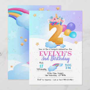 Unicorn invitation, Unicorn 2nd Birthday Invitation