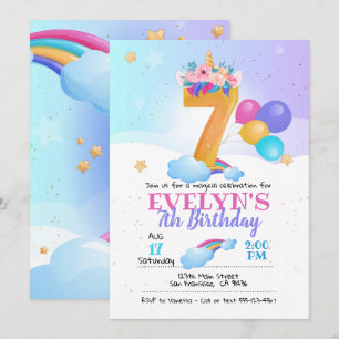 Unicorn invitation, Unicorn 7th Birthday Invitation