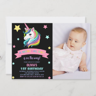 Unicorn Invitations d'anniversaire avec photo
