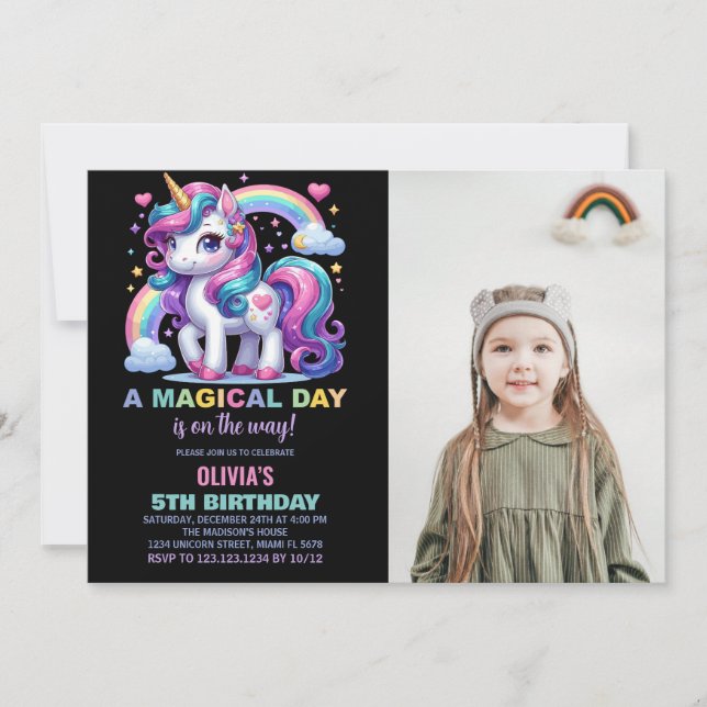 Unicorn Invitations d'anniversaire avec photo (Devant)