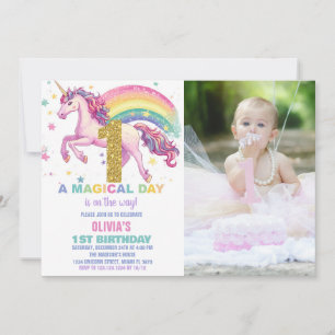 Unicorn Invitations d'anniversaire avec photo