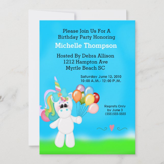 Unicorn Invitations de fête d'anniversaire (Devant)
