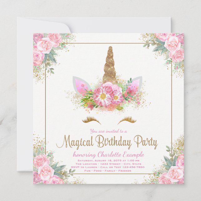 Unicorn Invitations de fête d'anniversaire (Devant)