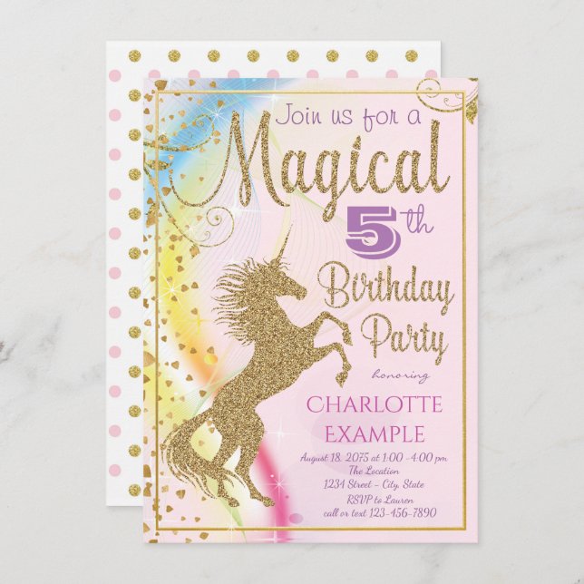 Unicorn Invitations de fête d'anniversaire (Devant / Derrière)
