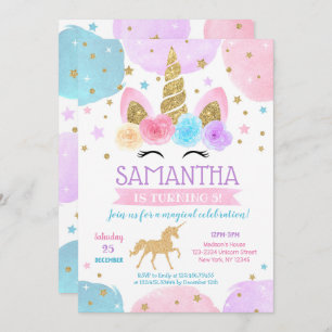 Unicorn Invitations fête d'anniversaire Rainbow