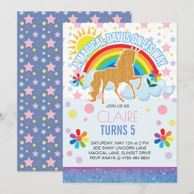 Unicorn Invitations pour enfants (Devant / Derrière)