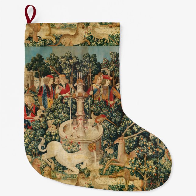 UNICORN IS FOUND / Fountain and Other Animals Large Christmas Stocking (Front)