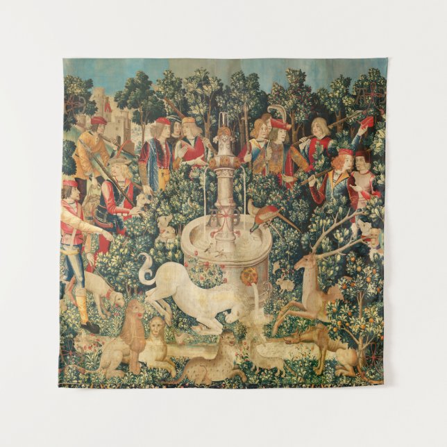 UNICORN IS FOUND / Fountain and Other Animals Tapestry (Front)
