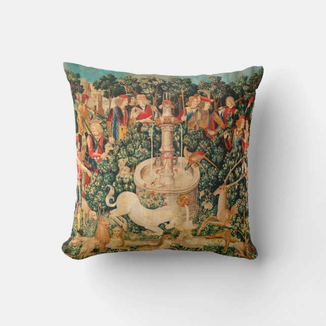 UNICORN IS FOUND / Fountain and Other Animals Throw Pillow (Front)