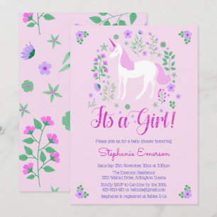 Unicorn Its A Girl Pink Baby Shower Invitation