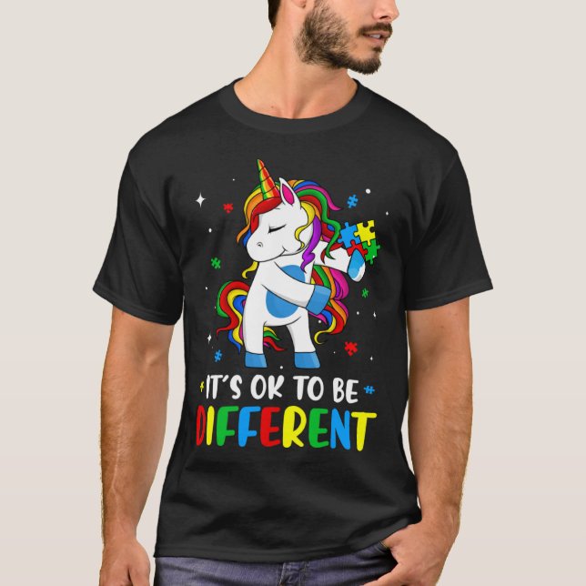 Unicorn Its Ok To Be Different Autism Awareness Fo T-Shirt (Front)