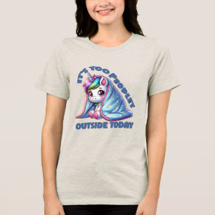Unicorn Its Too Peopley Outside Today Tri-Blend Shirt