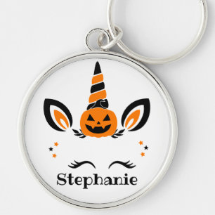 Unicorn Jack O Lantern With Name Keychain