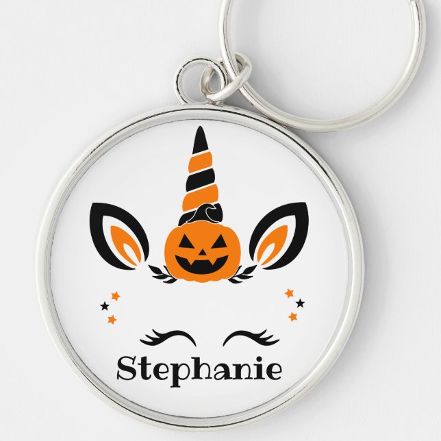 Unicorn Jack O Lantern With Name Keychain (Front)