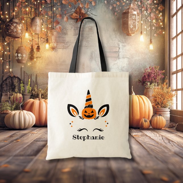 Unicorn Jack O Lantern With Name Tote Bag (Creator Uploaded)