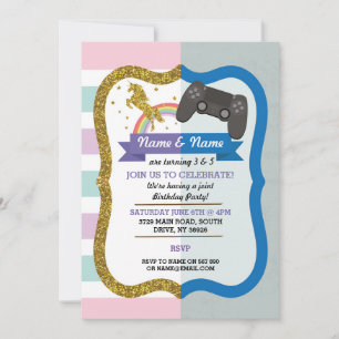 Unicorn & Jeu Joint Boy Girl Invitations d'anniver