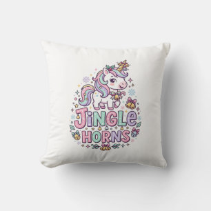 Unicorn Jingle Horns Charming Apparel Graphic_1 Throw Pillow