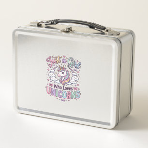 Unicorn Just a Girl Who Loves Unicorns White Backg Metal Lunch Box