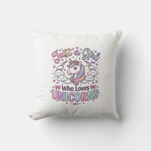 Unicorn Just a Girl Who Loves Unicorns White Backg Throw Pillow