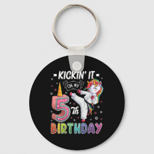 Unicorn Karate 5th Birthday Five 5 Years Old Taekw Keychain