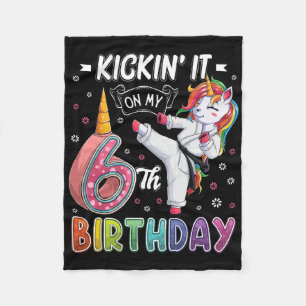 Unicorn Karate 6th Birthday Six 6 Years Old Taekwo Fleece Blanket