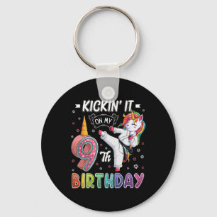 Unicorn Karate 9th Birthday Nine 9 Years Old Taekw Keychain