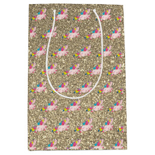 Unicorn Kawaii Rainbow Gold Glitter Sparkle Medium Gift Bag